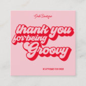 レトロGroovy Pink & Redサンキューソーシャルメディア スクエア名刺 (正面)