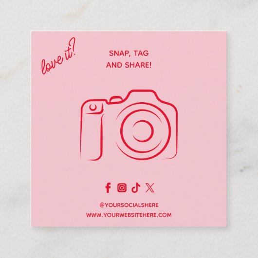 レトロGroovy Pink & Redサンキューソーシャルメディア スクエア名刺 (裏面)