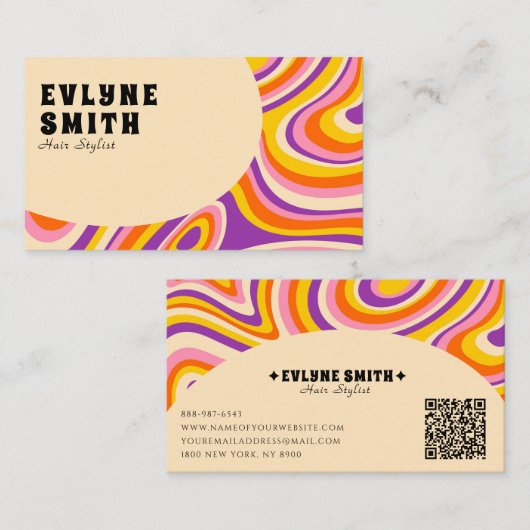 レトロGroovy QRコード70sヘアサイケデリックスタイリスト 名刺 (正面/裏面)