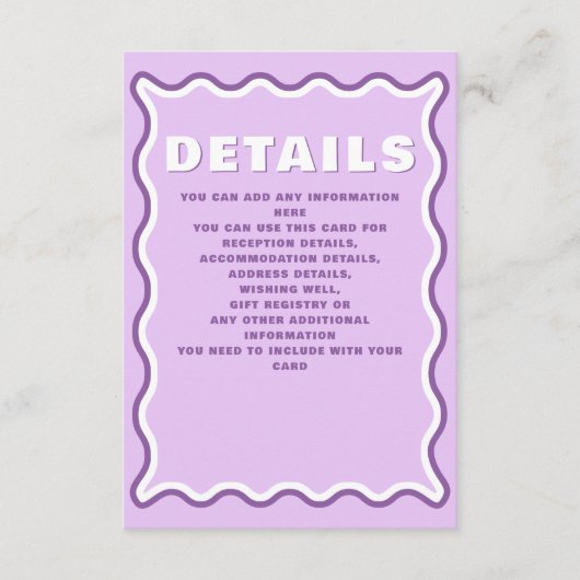 レトロGroovy Squiggle波曲線パープル結婚ズ エンクロージャーカード (正面)