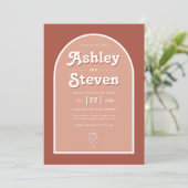 レトロgroovy terracotta 70インスパイアs結婚の 招待状 (スタンド正面)