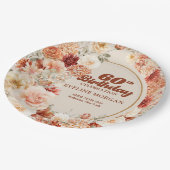 レトロgroovy terracotta burgundy 60th birthday ペーパープレート (アングル)