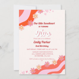 レトロGroovy Valentine Sweetheart 2nd誕生日 招待状