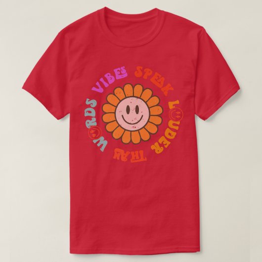レトロGroovy Vibesは言葉話Happy Fよりも大きい Tシャツ (デザイン正面)