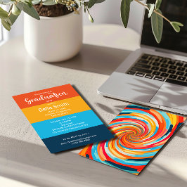 レトロGroovy Vortex波形カラフル卒業 招待状