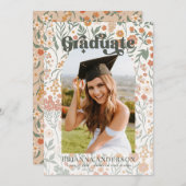 レトロGroovy Wildflower Arch卒業写真 招待状 (正面/裏面)