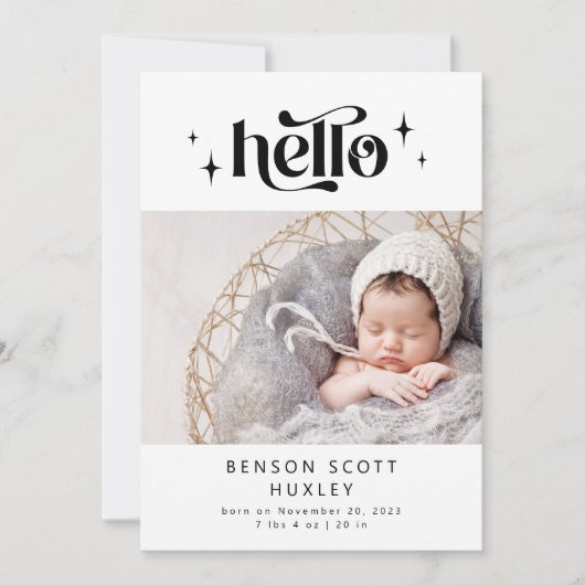 レトロHello Birth Announcement Card 案内状 (正面)