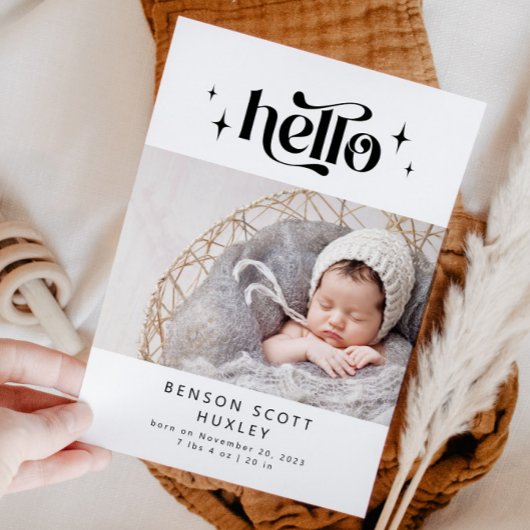 レトロHello Birth Announcement Card 案内状