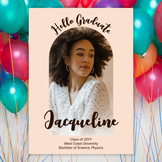 レトロHello Graduate 2025ピーチスクリプトアーチフォト 招待状