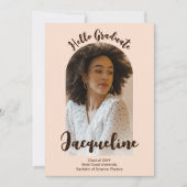 レトロHello Graduate 2025ピーチスクリプトアーチフォト 招待状 (正面)