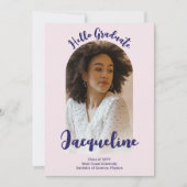 レトロHello Graduate 2025紫色のスクリプトアーチ写真 案内状 (正面)