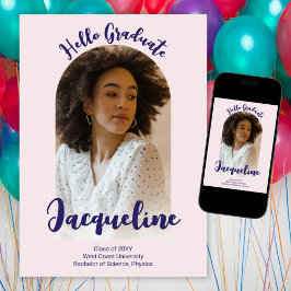 レトロHello Graduate 2025紫色のスクリプトアーチ写真 案内状