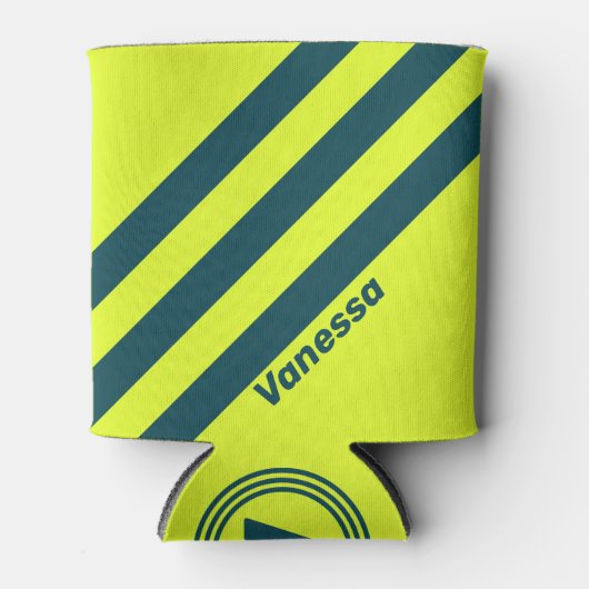 レトロHI VIS Yellow ストライプ Three Options with Name 缶クーラー (正面)