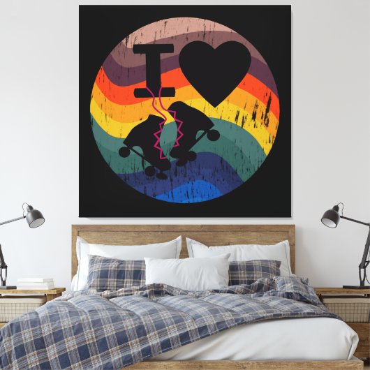 レトロIラブローラスケートで滑るルック動揺してー キャンバスプリント (インサイチュ (寝室))