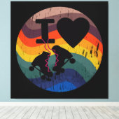 レトロIラブローラスケートで滑るルック動揺してー キャンバスプリント (インサイチュ (ウッドフロア))