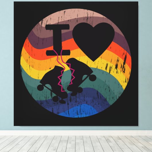 レトロIラブローラスケートで滑るルック動揺してー キャンバスプリント (インサイチュ (ウッドフロア))