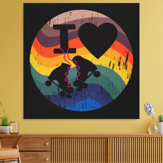 レトロIラブローラスケートで滑るルック動揺してー キャンバスプリント (インサイチュ (リビング))