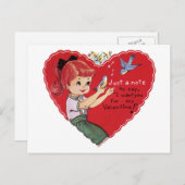 レトロJust a Note for my Valentine シーズンポストカード (正面/裏面)
