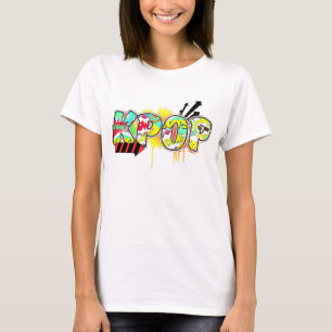 レトロKPOPの刺激を受けたなポップアートの落書きのワイシャツ Tシャツ