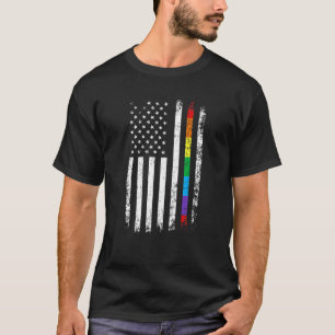 レトロLGBTアメリカ国旗レインボーレズビアンゲイプライド Tシャツ