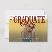 レトロMaroon Photo Virtual Graduation for Girls 招待状 (正面)