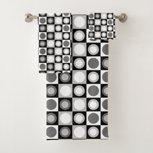 レトロMCM幾何学的パターン白黒 バスタオルセット (インサイチュ)
