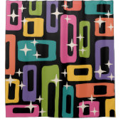 レトロMCM抽象芸術原子年齢パターン シャワーカーテン (正面)