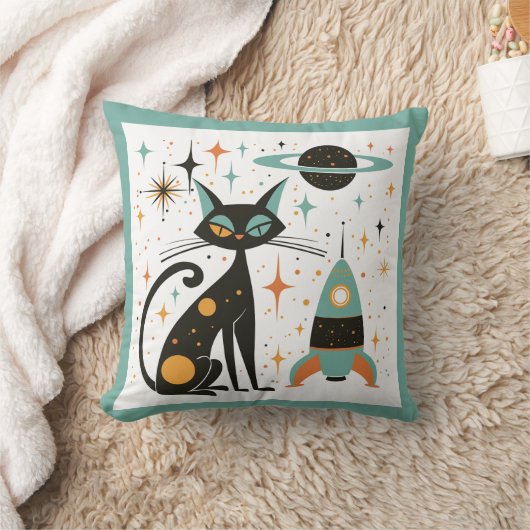 レトロMCM黒猫の宇宙船プラネットスター クッション (ブランケット)