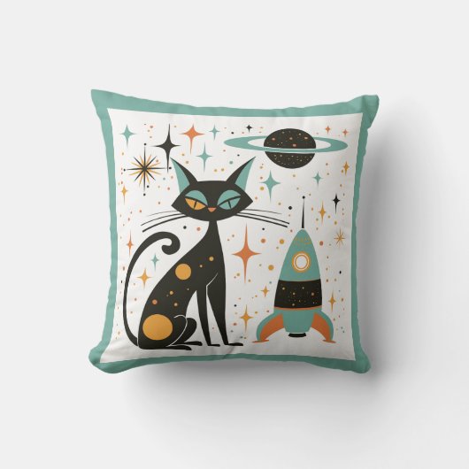 レトロMCM黒猫の宇宙船プラネットスター クッション (正面)