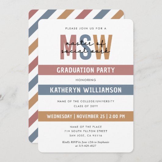 レトロMSWソーシャルワーク修士卒業 招待状 (正面/裏面)