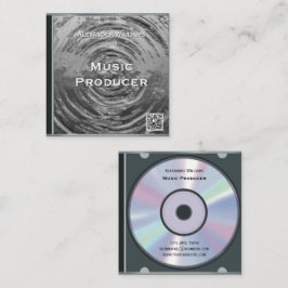 レトロQRコードシルバー音楽CDケース スクエア名刺