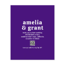 レトロQRコードパープルバジェット結婚式招待状