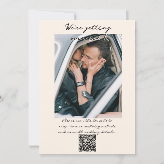 レトロQRコード手書き書おもしろい写真結婚の 招待状 (裏面)