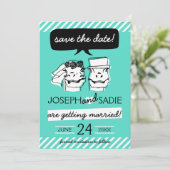 レトロRaptor日付カードの保存(ストライプ) 招待状 (スタンド正面)