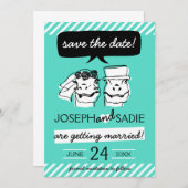 レトロRaptor日付カードの保存(ストライプ) 招待状 (正面/裏面)