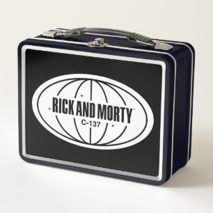 レトロRickおよびMorty C-137寸法バッジ メタルランチボックス