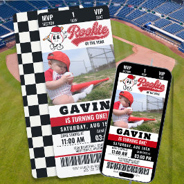 レトロRookie Of The Yearバスケットボールフォト誕生日 招待状