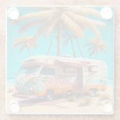 レトロRVとパームツリー ガラスコースター (裏面)