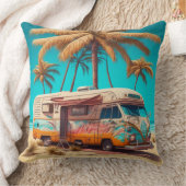 レトロRVとパームツリー クッション (ブランケット)