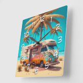 レトロRVとパームツリー スクエア壁時計 (傾斜)