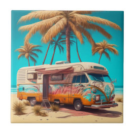 レトロRVとパームツリー タイル
