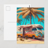 レトロRVとパームツリー ポストカード (正面/裏面)