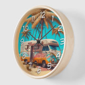 レトロRVとパームツリー 壁時計 (傾斜)