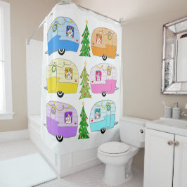 レトロRVオートモーテルキャンプークリスマスクリスマス シャワーカーテン