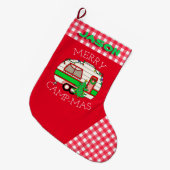 レトロRVカンパー |キャンプをテーマパーソナライズされたに ラージクリスマスストッキング (正面 (吊り時))