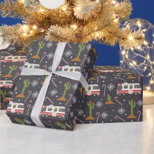 レトロRVデザートサボテンクリスマスパターンラッピング  ラッピングペーパー
