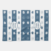 レトロRVトレーラーハッピーキャンパーズダスティブルー&ホワイト キッチンタオル (横)