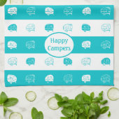 レトロRVトレーラーハッピーキャンパーターコイズ&ホワイト キッチンタオル (折り畳み)