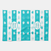 レトロRVトレーラーハッピーキャンパーターコイズ&ホワイト キッチンタオル (横)