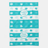 レトロRVトレーラーハッピーキャンパーターコイズ&ホワイト キッチンタオル (縦)